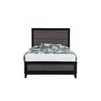 Cadre de lit Queen moderne de style ferme en panneaux incrustés noirs et gris – 1 place
