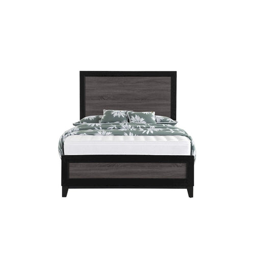 Cadre de lit Queen moderne de style ferme en panneaux incrustés noirs et gris – 1 place