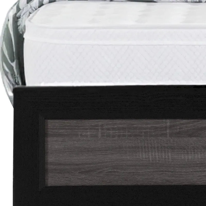 Cadre de lit Queen moderne de style ferme en panneaux incrustés noirs et gris – 1 place