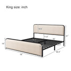 Lit plateforme capitonné en lin beige avec tête et pied de lit courbés – Queen / King, tiroirs en option