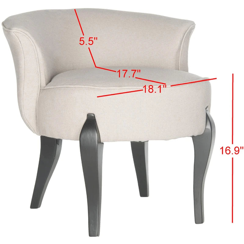 Chaise de coiffeuse petite en lin marron/vert/taupe avec pieds cabriolets – 1 place