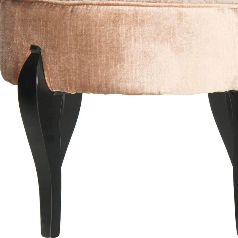 Chaise de coiffeuse petite en lin marron/vert/taupe avec pieds cabriolets – 1 place