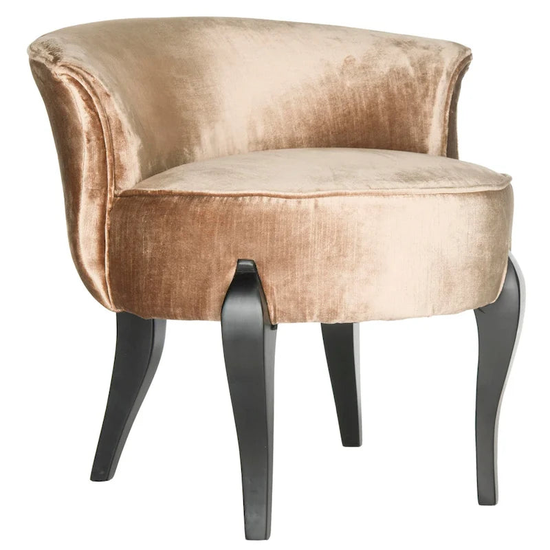 Chaise de coiffeuse petite en lin marron/vert/taupe avec pieds cabriolets – 1 place