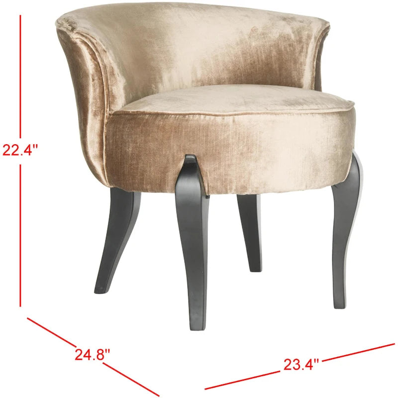 Chaise de coiffeuse petite en lin marron/vert/taupe avec pieds cabriolets – 1 place