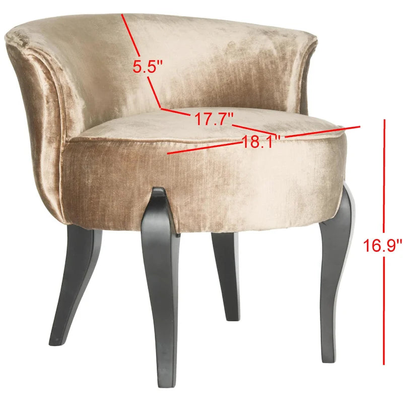 Chaise de coiffeuse petite en lin marron/vert/taupe avec pieds cabriolets – 1 place