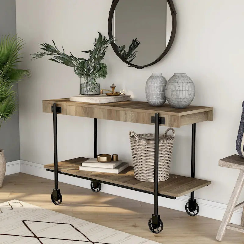 Console de Ferme avec Roues Décoratives et Étagère Inférieure – Plusieurs Couleurs