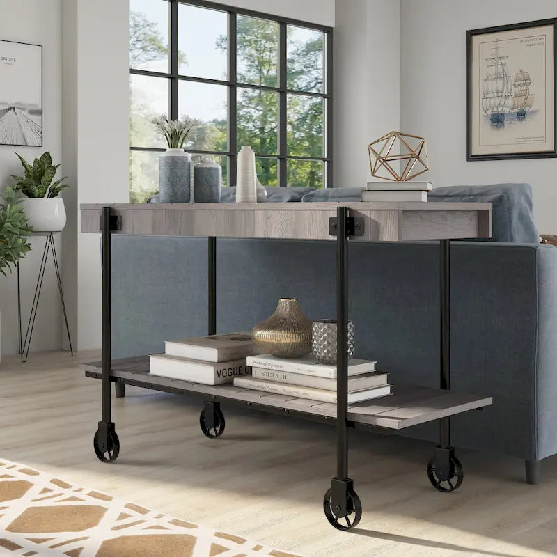 Console de Ferme avec Roues Décoratives et Étagère Inférieure – Plusieurs Couleurs