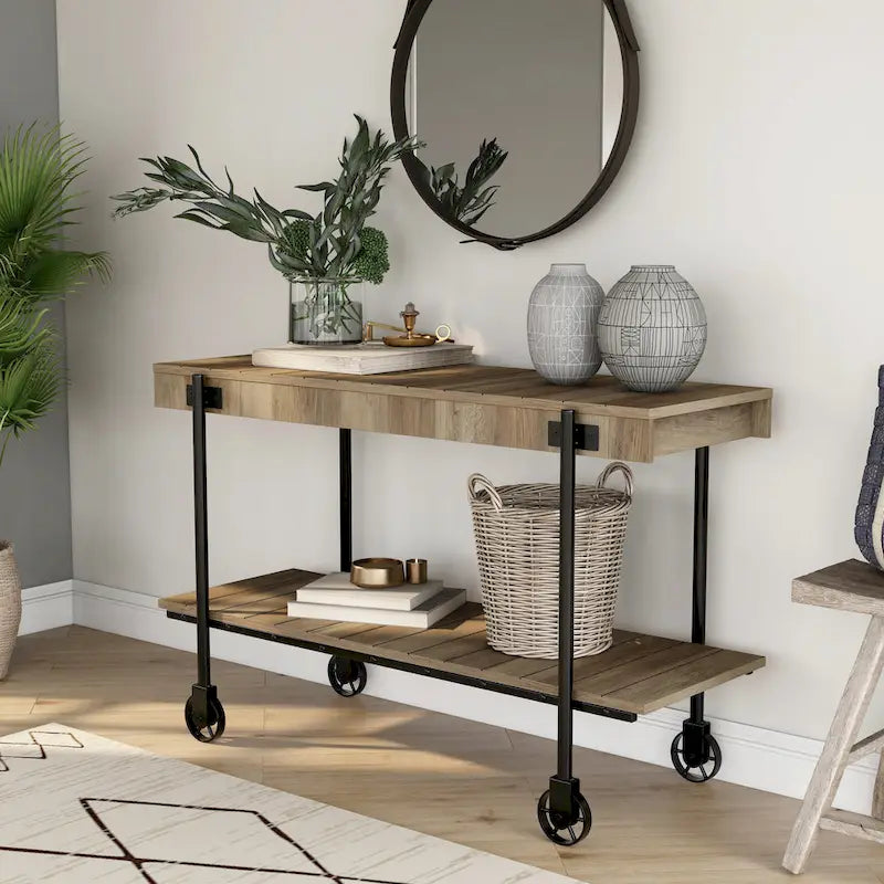 Console de Ferme avec Roues Décoratives et Étagère Inférieure – Plusieurs Couleurs