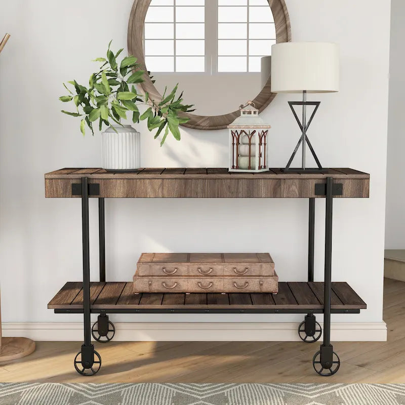 Console de Ferme avec Roues Décoratives et Étagère Inférieure – Plusieurs Couleurs