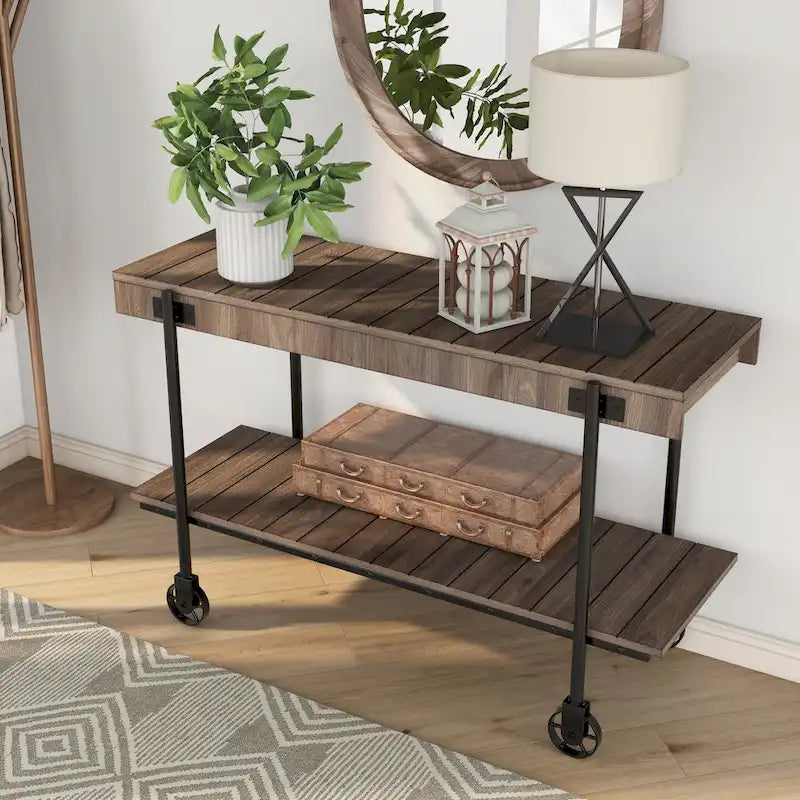 Console de Ferme avec Roues Décoratives et Étagère Inférieure – Plusieurs Couleurs