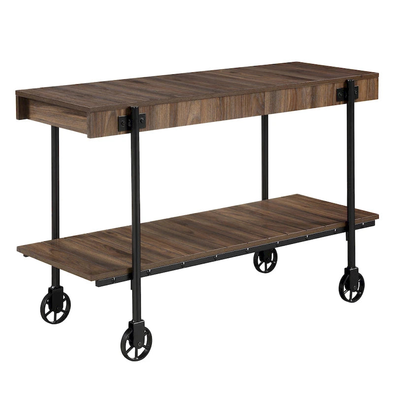 Console de Ferme avec Roues Décoratives et Étagère Inférieure – Plusieurs Couleurs