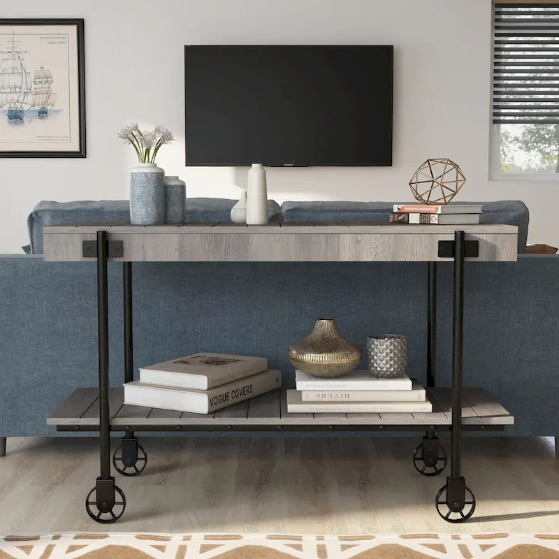 Console de Ferme avec Roues Décoratives et Étagère Inférieure – Plusieurs Couleurs