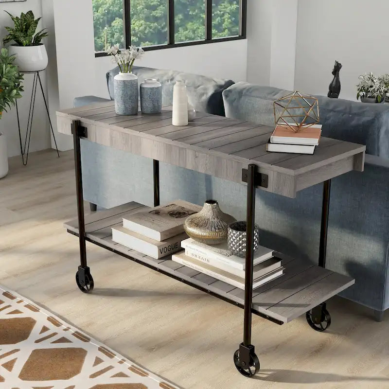 Console de Ferme avec Roues Décoratives et Étagère Inférieure – Plusieurs Couleurs