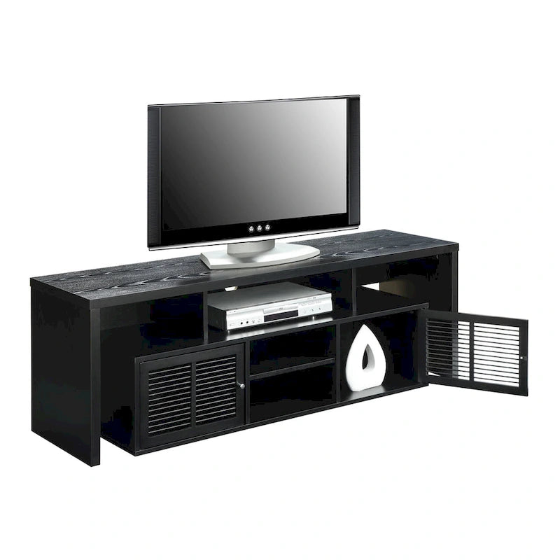 Meuble TV 60" avec portes d'armoire à persiennes et étagères ouvertes – Plusieurs coloris