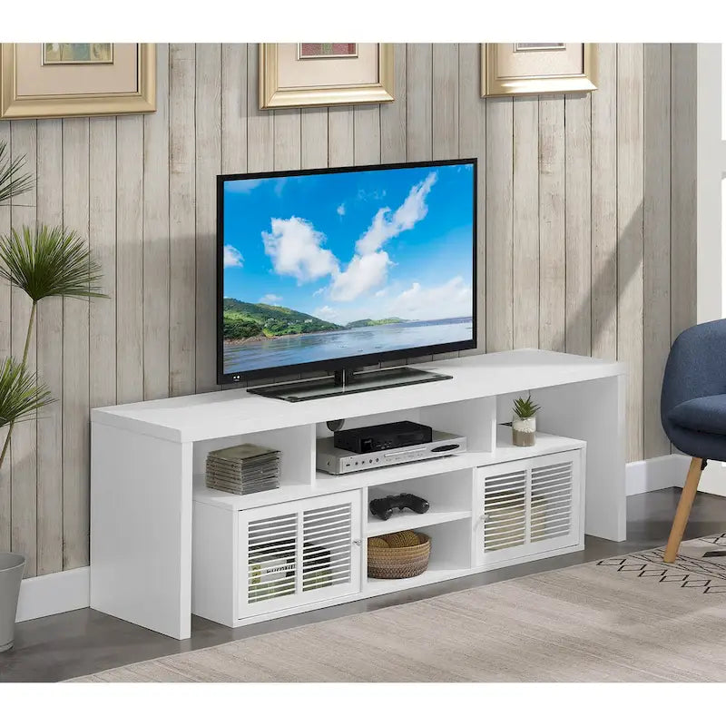Meuble TV 60" avec portes d'armoire à persiennes et étagères ouvertes – Plusieurs coloris