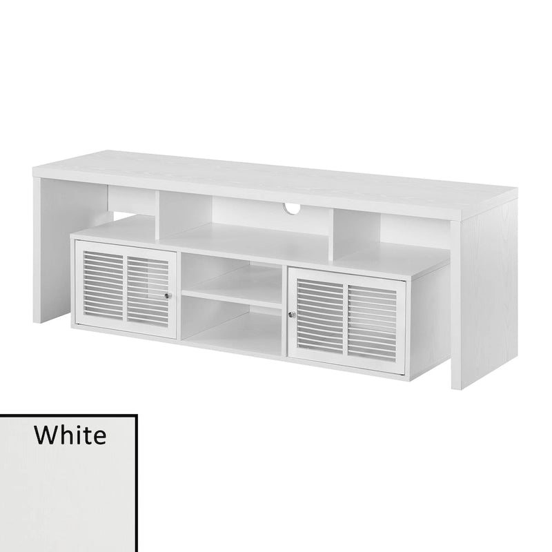 Meuble TV 60" avec portes d'armoire à persiennes et étagères ouvertes – Plusieurs coloris