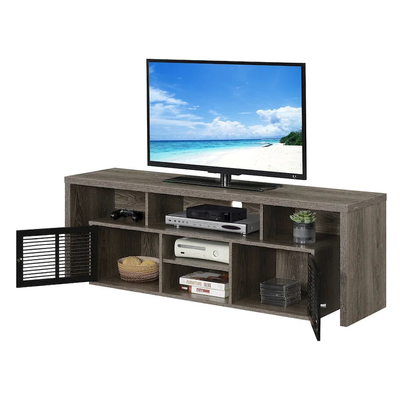 Meuble TV 60" avec portes d'armoire à persiennes et étagères ouvertes – Plusieurs coloris