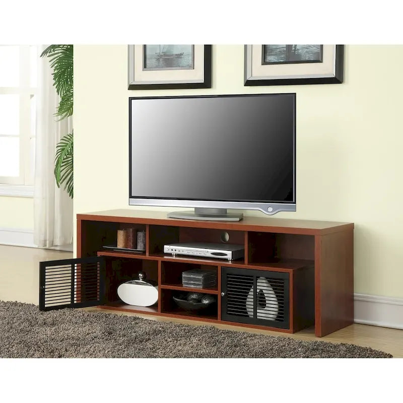 Meuble TV 60" avec portes d'armoire à persiennes et étagères ouvertes – Plusieurs coloris
