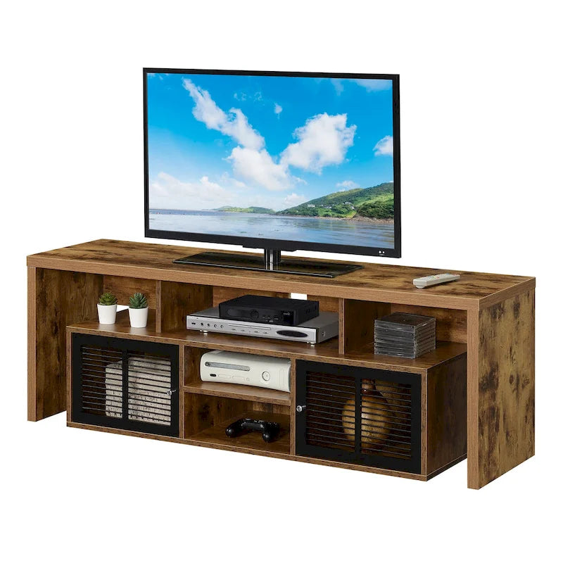 Meuble TV 60" avec portes d'armoire à persiennes et étagères ouvertes – Plusieurs coloris