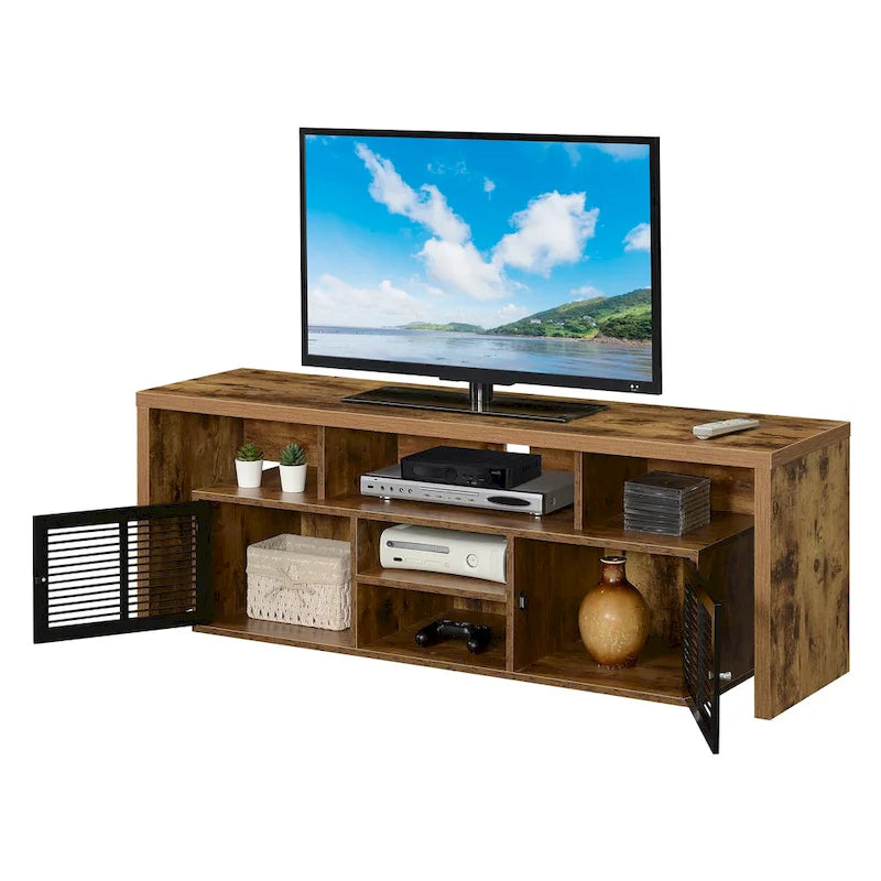 Meuble TV 60" avec portes d'armoire à persiennes et étagères ouvertes – Plusieurs coloris