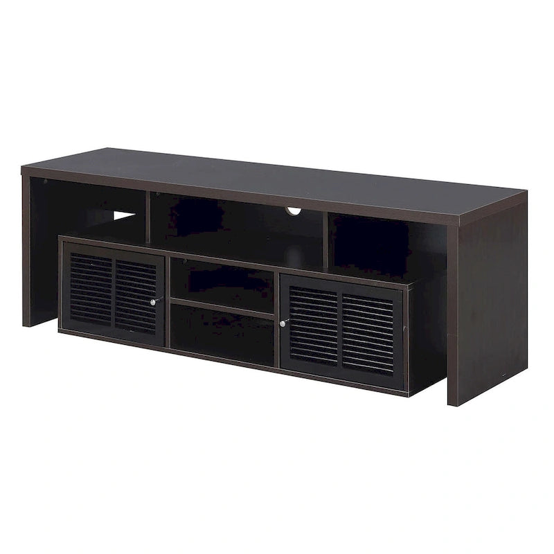 Meuble TV 60" avec portes d'armoire à persiennes et étagères ouvertes – Plusieurs coloris