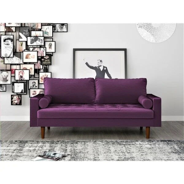 Canapé capitonné en velours de style Mid-Century Modern – 2 places, plusieurs coloris