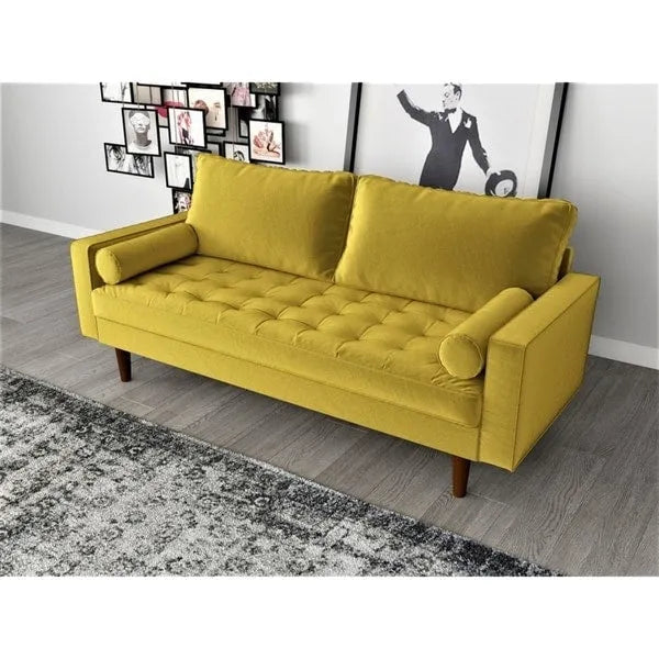 Canapé capitonné en velours de style Mid-Century Modern – 2 places, plusieurs coloris