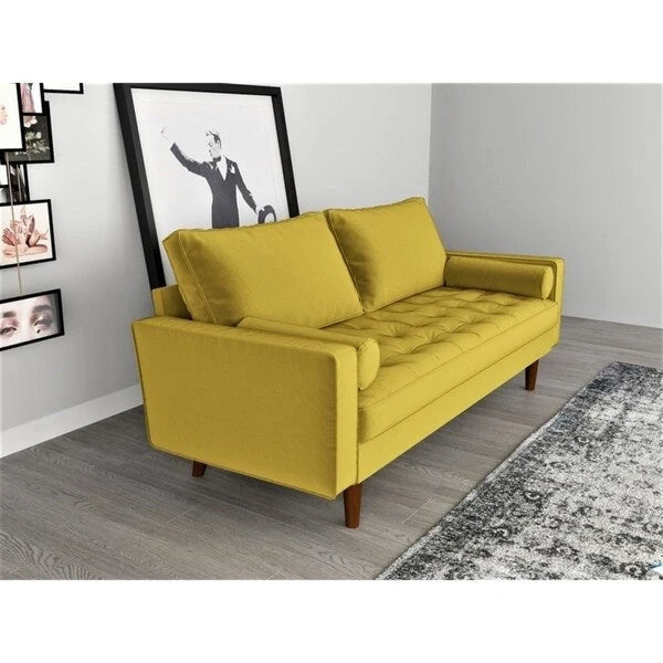 Canapé capitonné en velours de style Mid-Century Modern – 2 places, plusieurs coloris