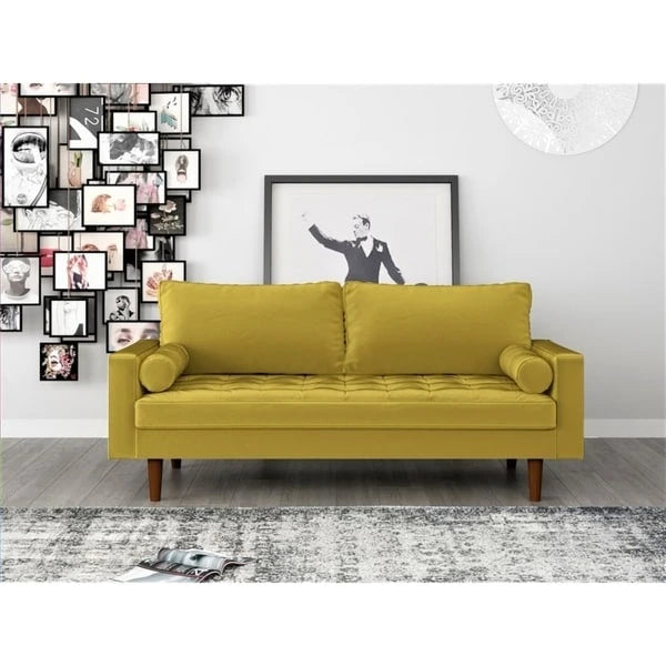 Canapé capitonné en velours de style Mid-Century Modern – 2 places, plusieurs coloris
