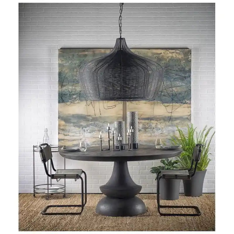 Table à manger ronde sur pied en bois de manguier massif – 6 places, plusieurs coloris