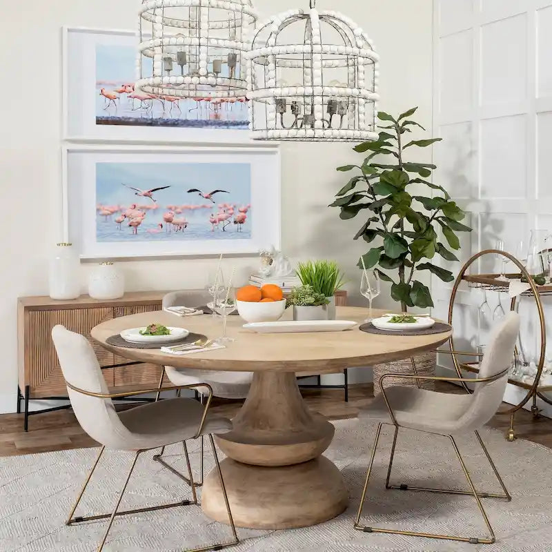 Table à manger ronde sur pied en bois de manguier massif – 6 places, plusieurs coloris