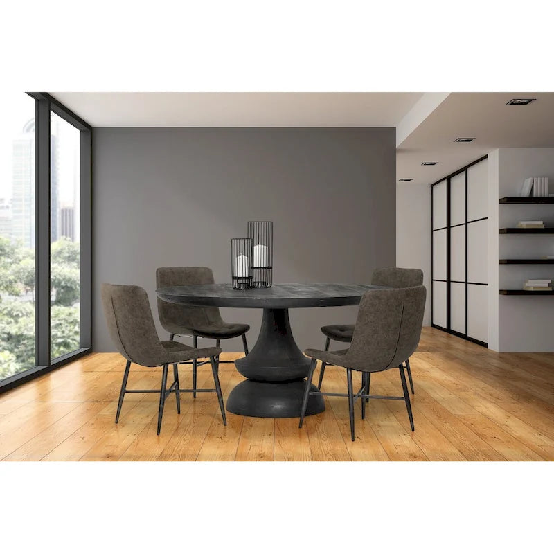 Table à manger ronde sur pied en bois de manguier massif – 6 places, plusieurs coloris