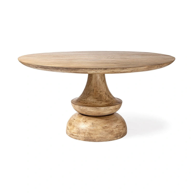 Table à manger ronde sur pied en bois de manguier massif – 6 places, plusieurs coloris