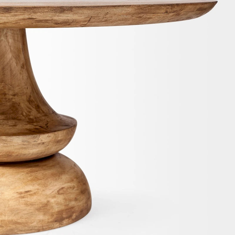 Table à manger ronde sur pied en bois de manguier massif – 6 places, plusieurs coloris