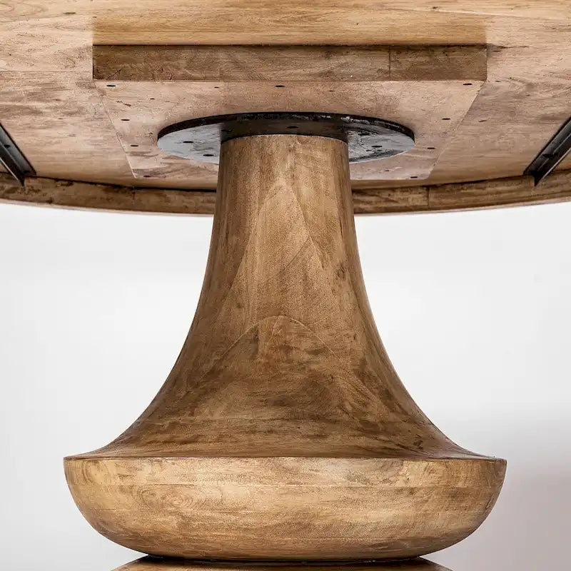 Table à manger ronde sur pied en bois de manguier massif – 6 places, plusieurs coloris