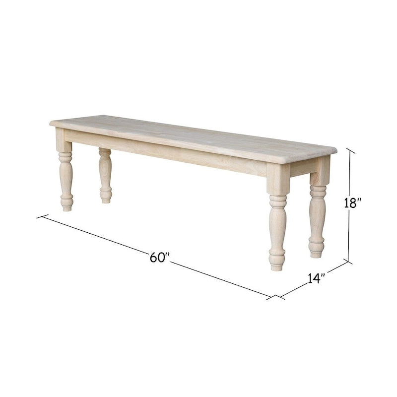 Banc de salle à manger inachevé en bois massif de style campagnard – 2-3 places