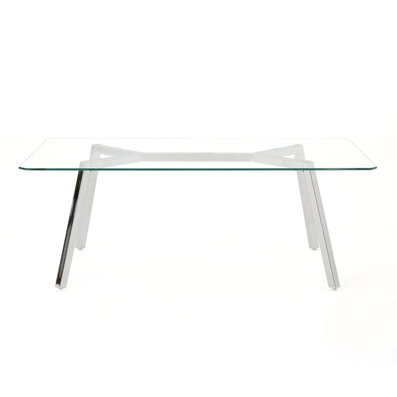 Table à manger rectangulaire en verre transparent et chrome – 6 places