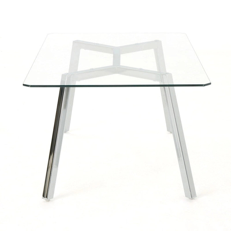 Table à manger rectangulaire en verre transparent et chrome – 6 places