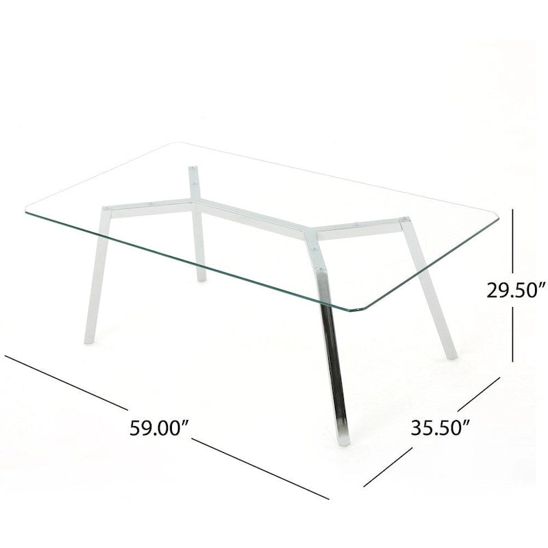 Table à manger rectangulaire en verre transparent et chrome – 6 places