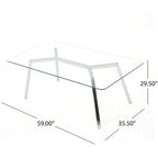 Table à manger rectangulaire en verre transparent et chrome – 6 places