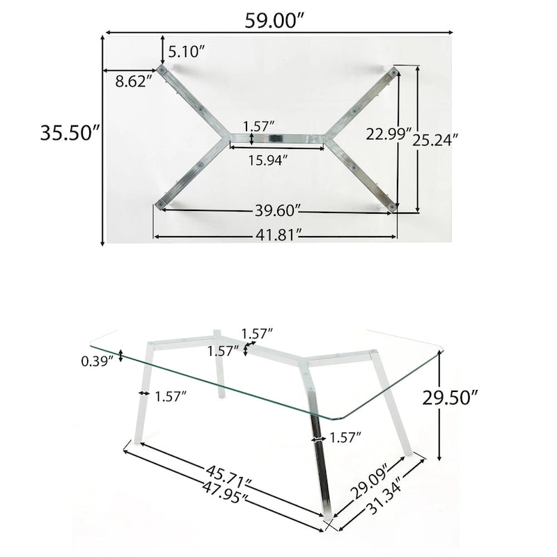 Table à manger rectangulaire en verre transparent et chrome – 6 places