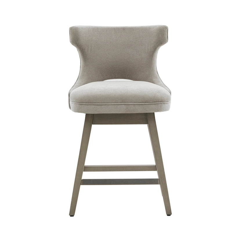 Tabouret de comptoir pivotant à 360° en tissu gris clair / beige / anthracite avec garniture cloutée – 1 place