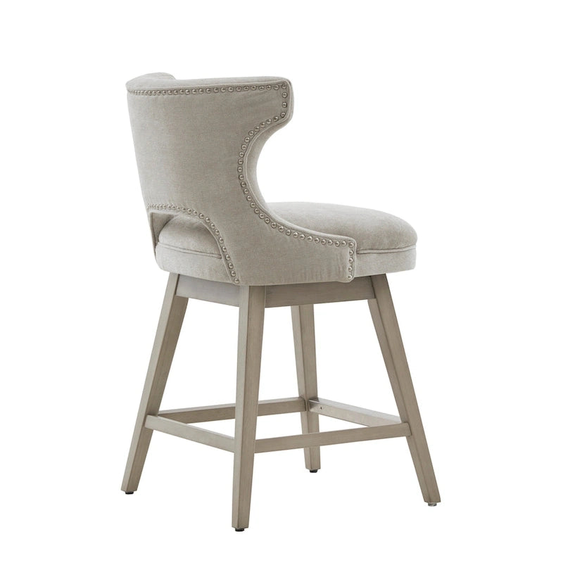 Tabouret de comptoir pivotant à 360° en tissu gris clair / beige / anthracite avec garniture cloutée – 1 place