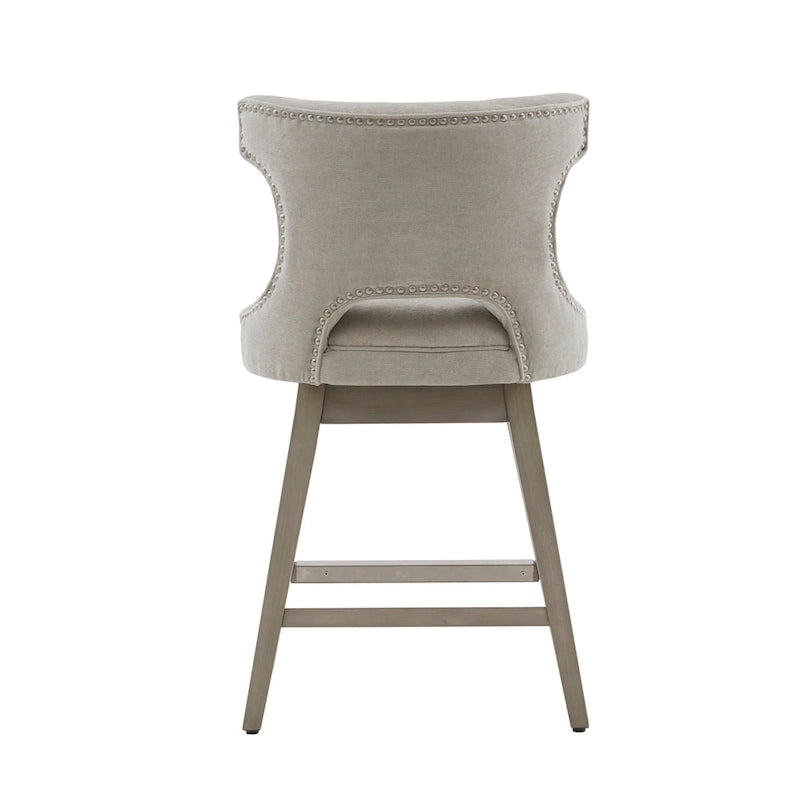 Tabouret de comptoir pivotant à 360° en tissu gris clair / beige / anthracite avec garniture cloutée – 1 place