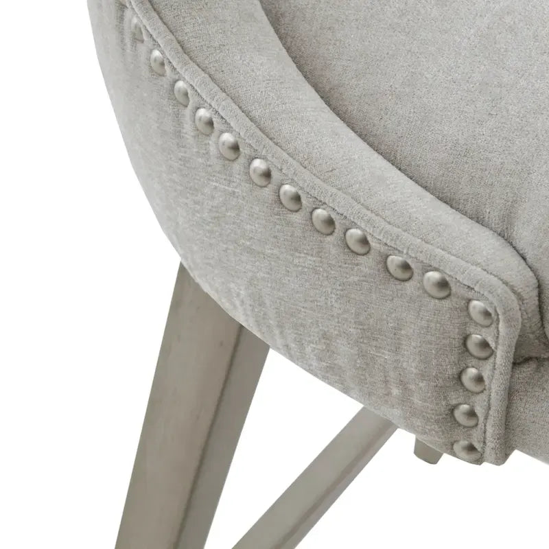 Tabouret de comptoir pivotant à 360° en tissu gris clair / beige / anthracite avec garniture cloutée – 1 place