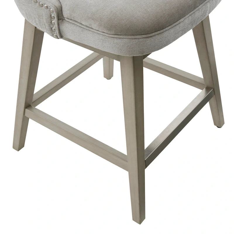 Tabouret de comptoir pivotant à 360° en tissu gris clair / beige / anthracite avec garniture cloutée – 1 place