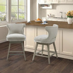 Tabouret de comptoir pivotant à 360° en tissu gris clair / beige / anthracite avec garniture cloutée – 1 place