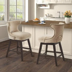 Tabouret de comptoir pivotant à 360° en tissu gris clair / beige / anthracite avec garniture cloutée – 1 place