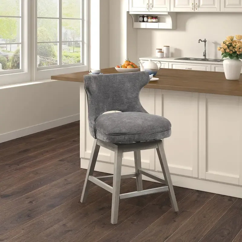 Tabouret de comptoir pivotant à 360° en tissu gris clair / beige / anthracite avec garniture cloutée – 1 place
