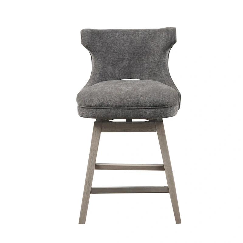 Tabouret de comptoir pivotant à 360° en tissu gris clair / beige / anthracite avec garniture cloutée – 1 place